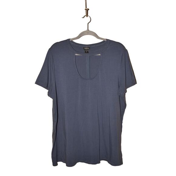 TORRID $49 Cutout Short Sleeve Solid Stretch Cotton Choker T-Shirt Blue 2 / 2X - Picture 1 of 3